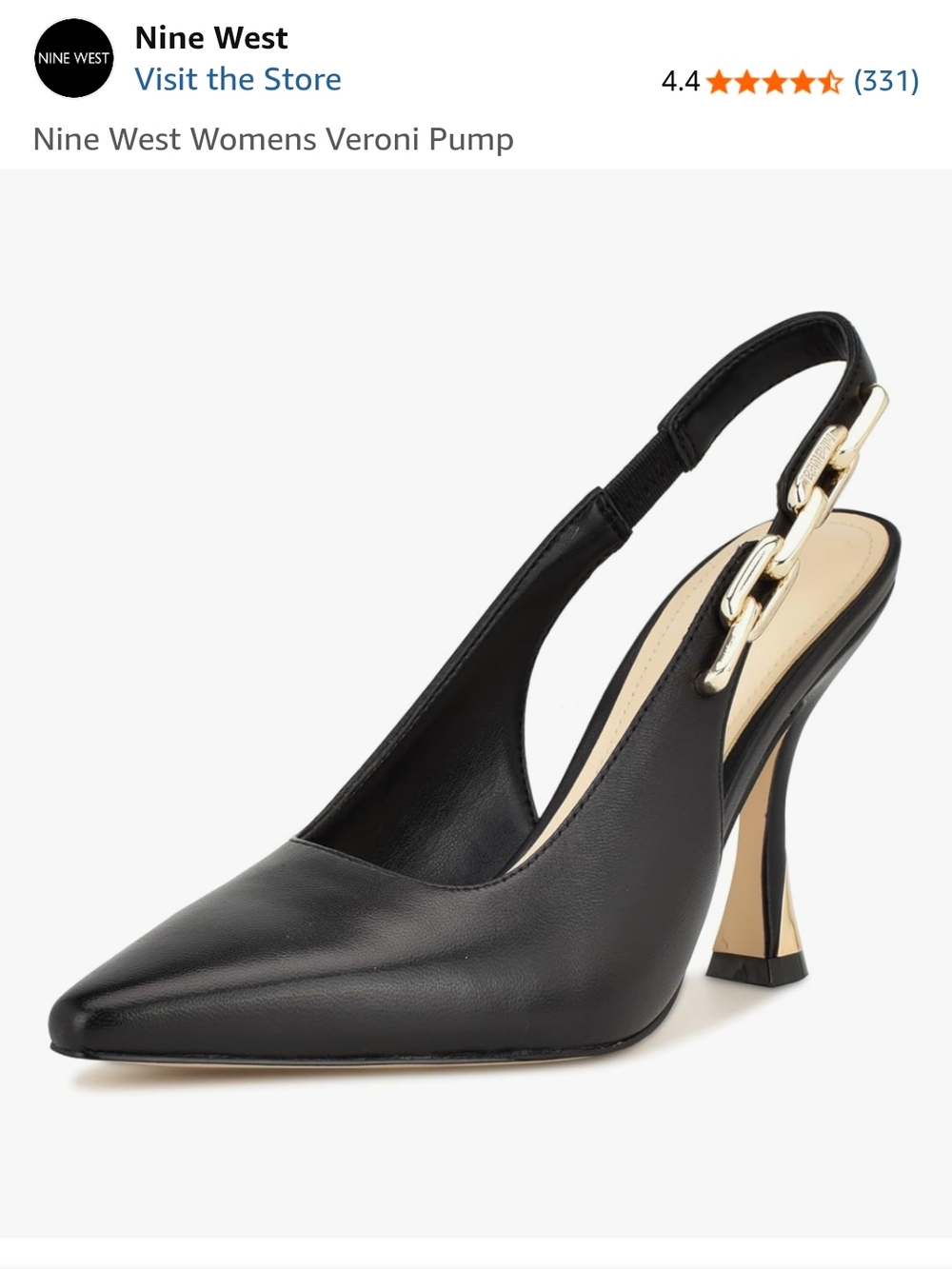 Nine West Black Pointed Slingback Pump with Gold Chain Detail